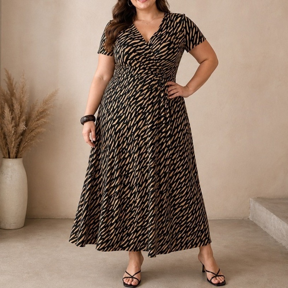 Soft Surroundings Faux Wrap Maxi Dress 3X Animal Print Zebra Stretch Jersey Knit